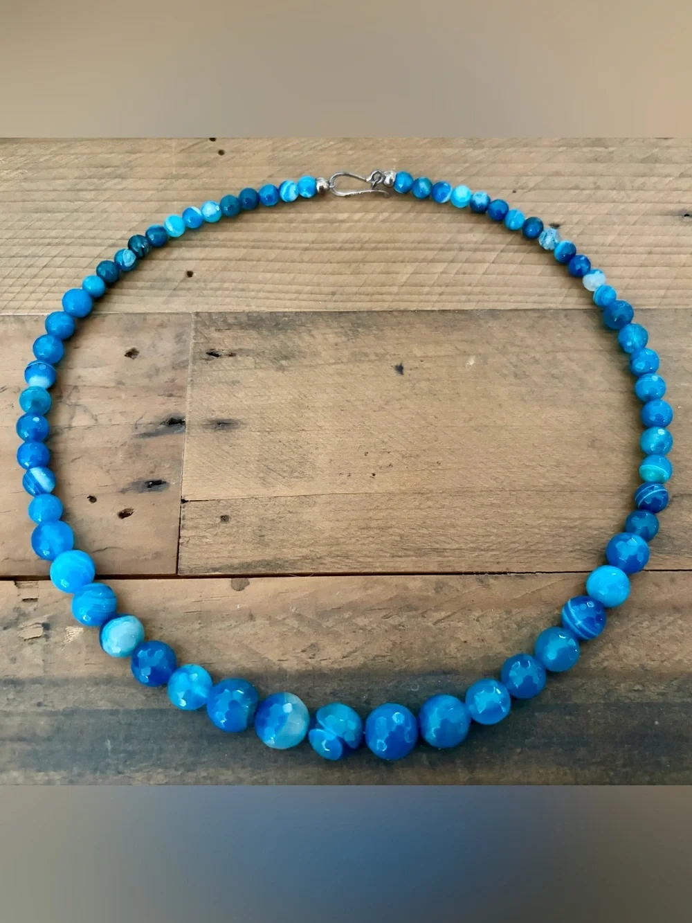 JAY KING DTR STERLING SILVER 925 BLUE AGATE GRADUATED BEAD NECKLACE 20